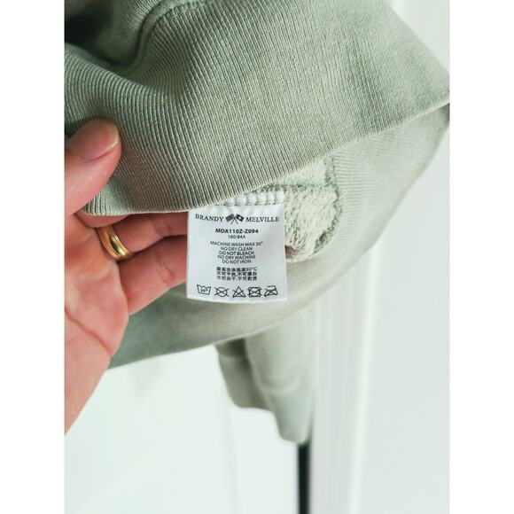 Brandy Melville Full Zip Hoodie Sweatshirt Large Sage Green Cozy Grunge - Picture 7 of 10
